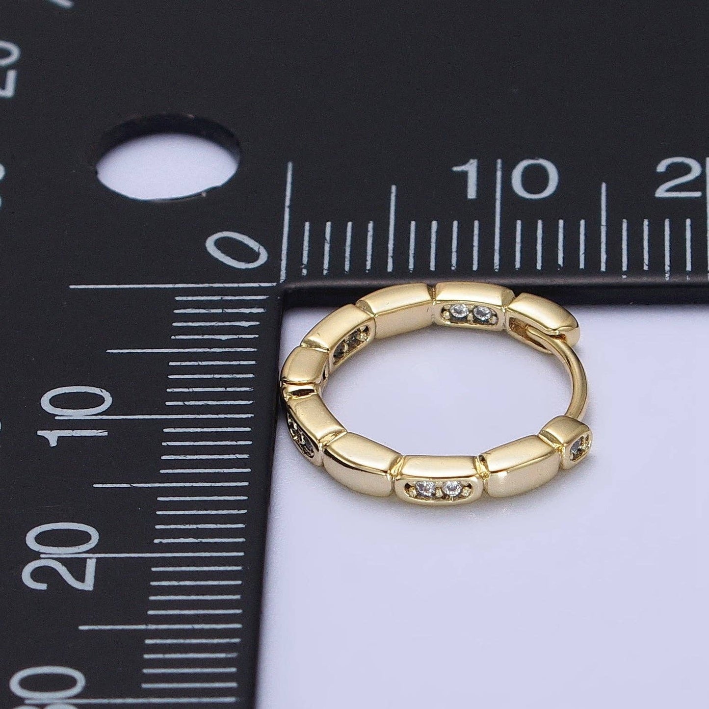 CZ Rectangular Round 15mm Hoop Huggie Earrings 55.00