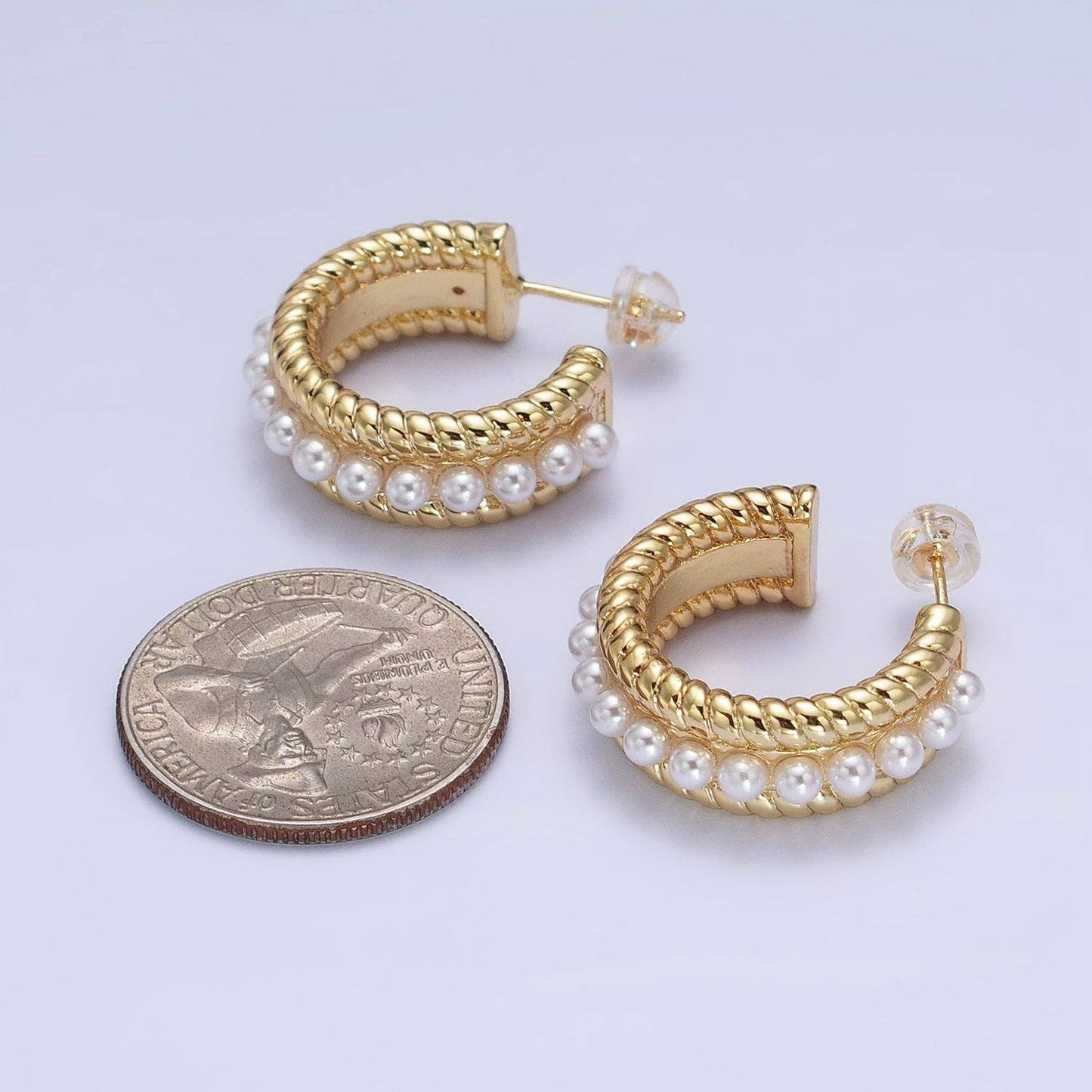 Pearl Lined Double Croissant Twist Wide C-Shaped Hoops 90.00