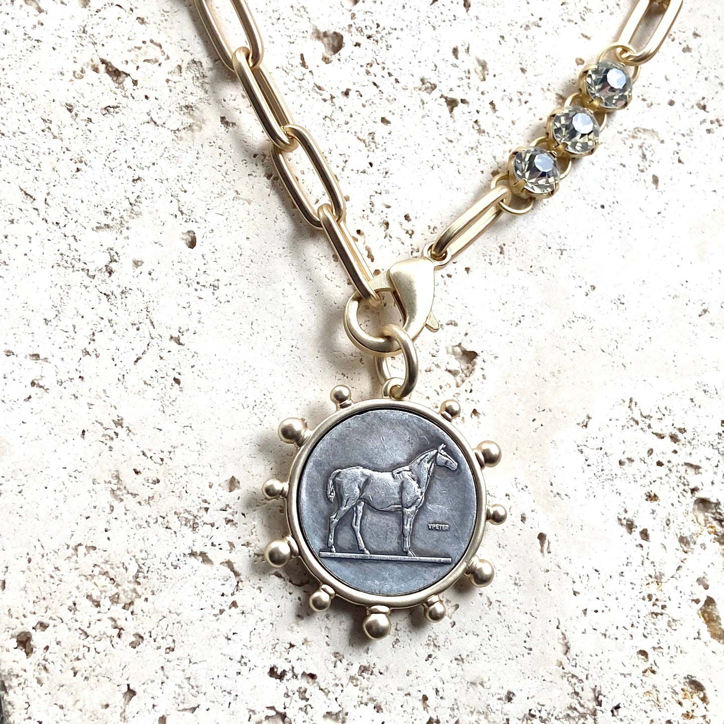 VB&CO Designs Handmade Jewelry - Horse equestrian queen French bee coin jewelry medallion: Horse / 17”