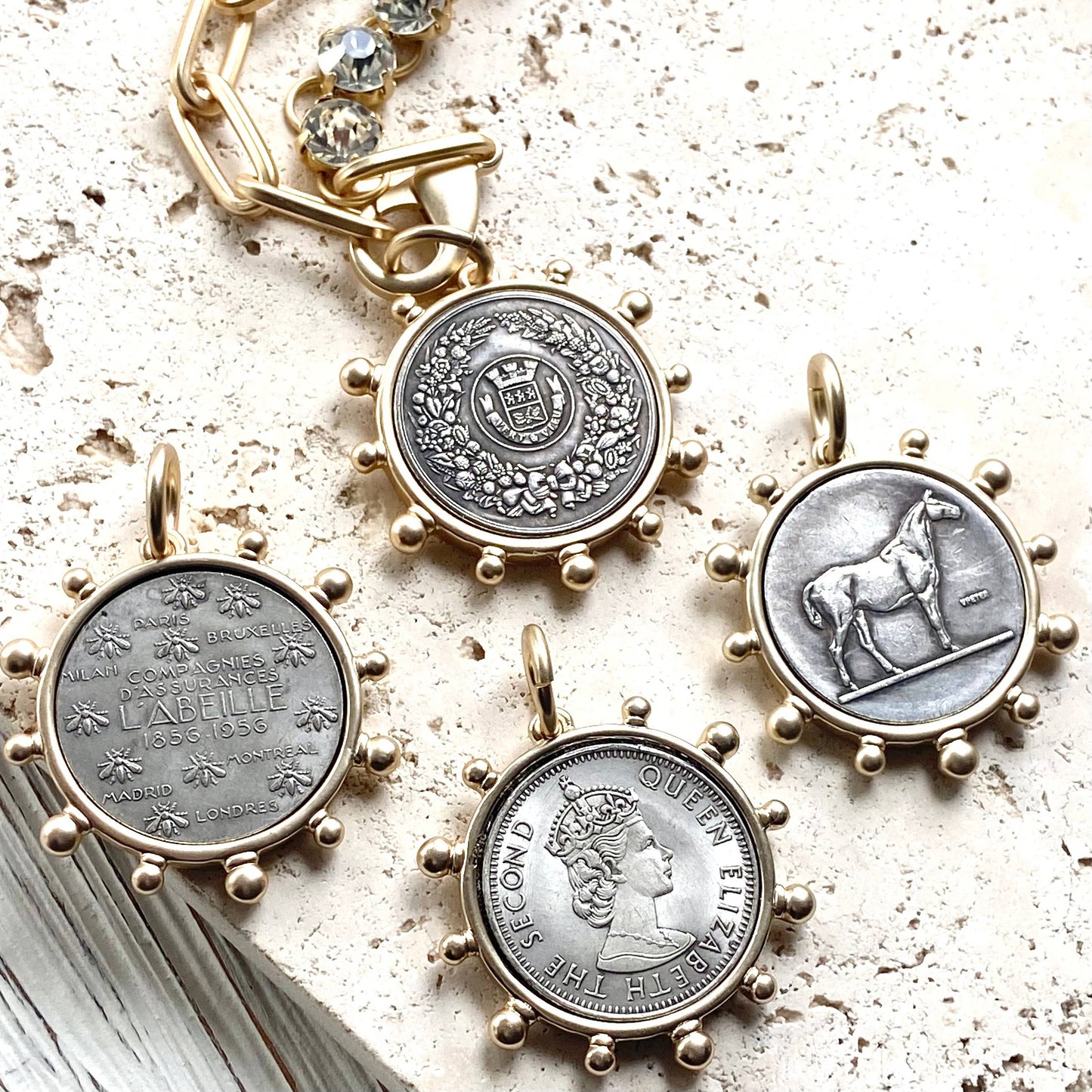 VB&CO Designs Handmade Jewelry - Horse equestrian queen French bee coin jewelry medallion: Horse / 17”