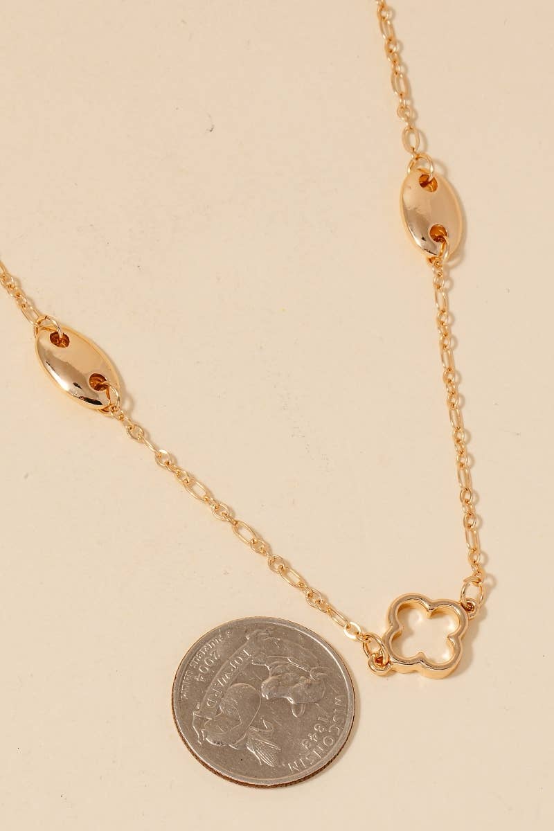 Anarchy Street - Clover And Oval Station Charms Long Chain Necklace Set: GD