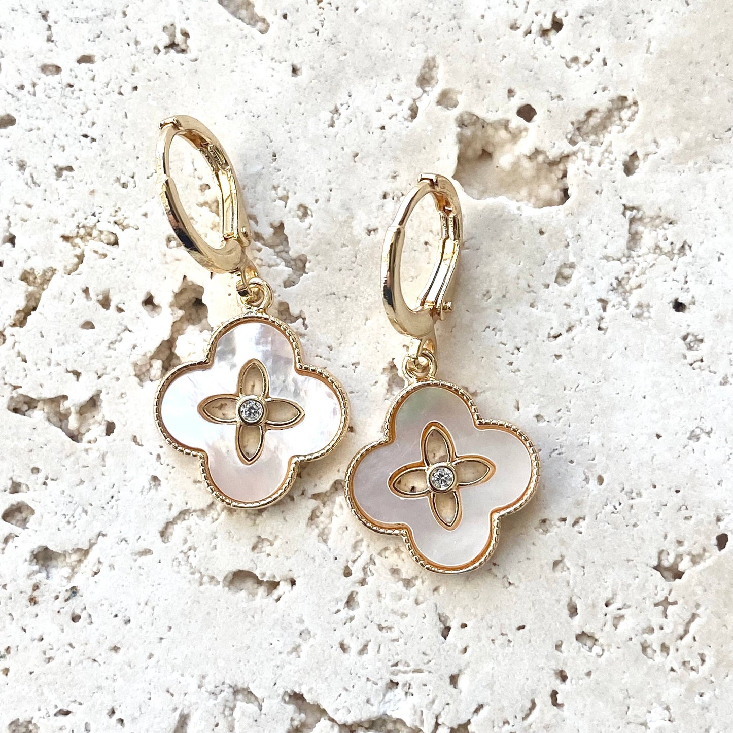 VB&CO Designs Handmade Jewelry - Clover shell pearl earrings