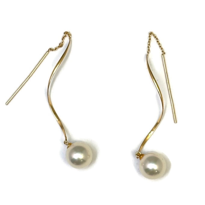 Yellow Gold and Pearl Dangle Threader Earring 1250.00