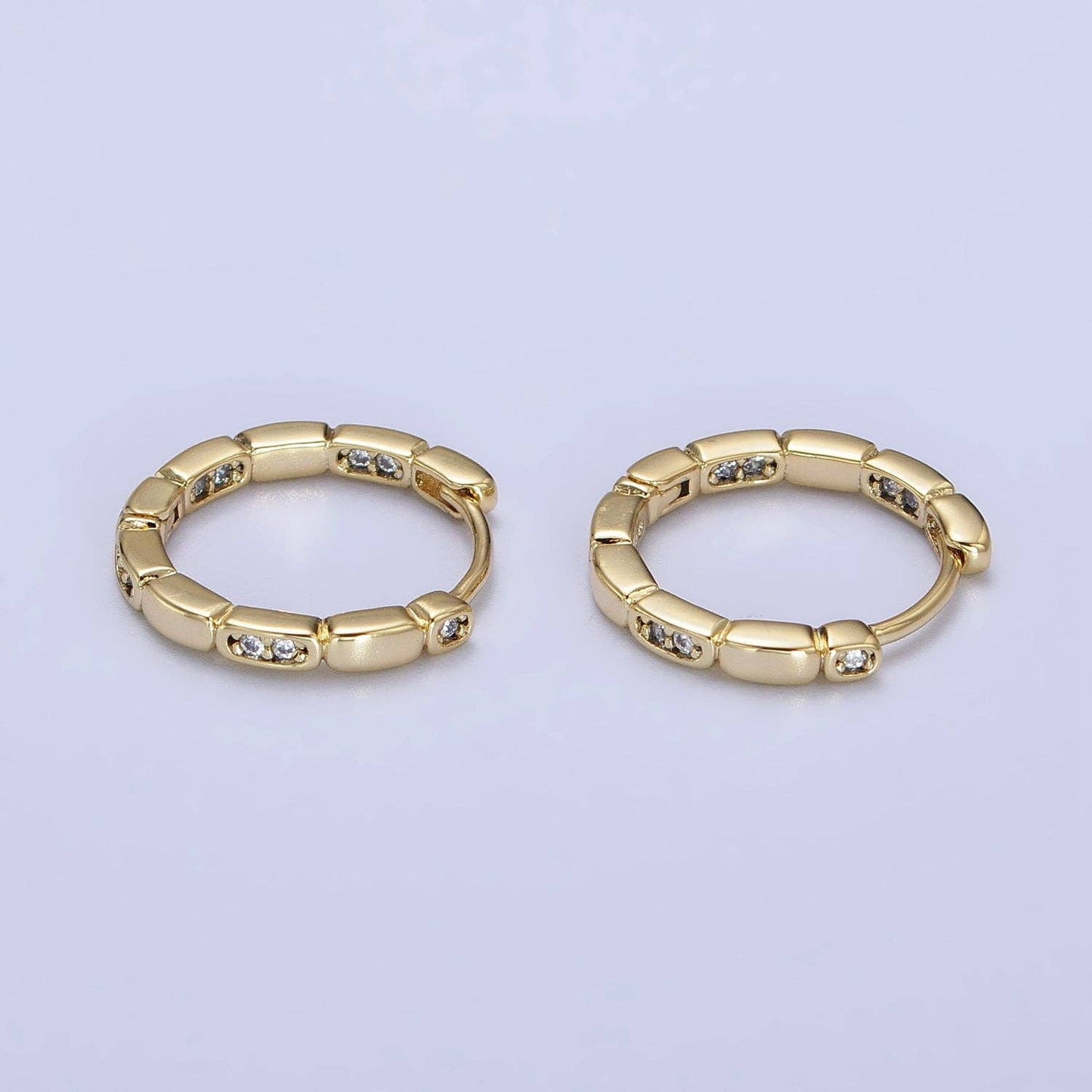 CZ Rectangular Round 15mm Hoop Huggie Earrings 55.00