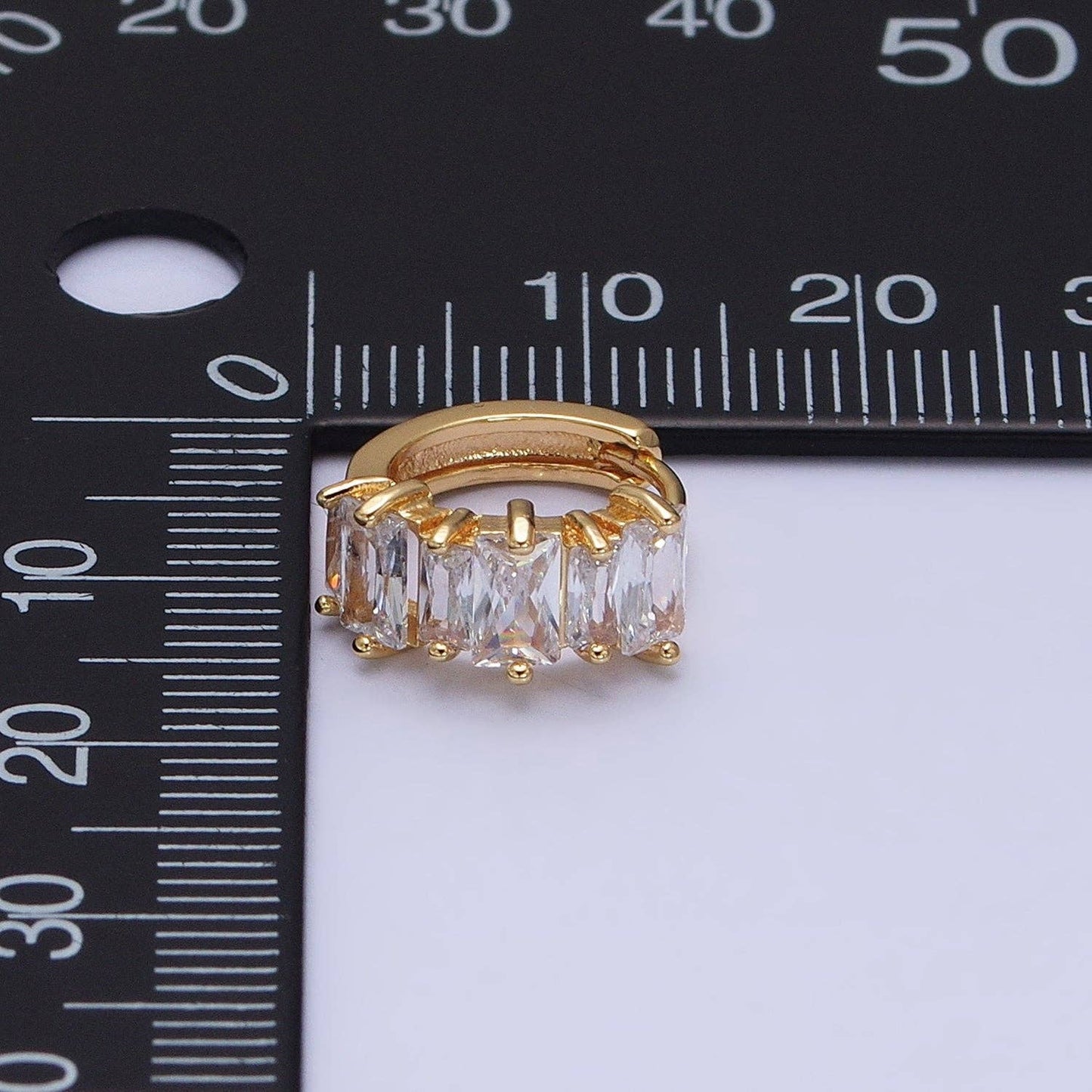 CZ Baguette Lined Hoop Huggie Earrings 65.00