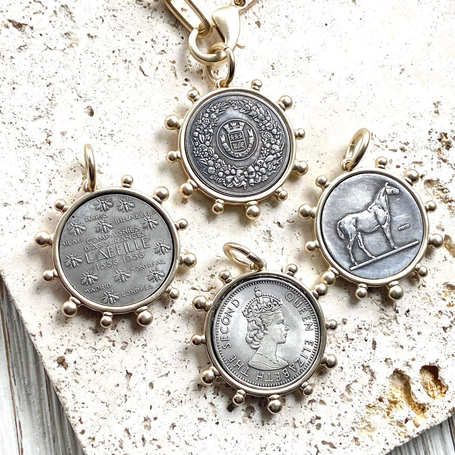 VB&CO Designs Handmade Jewelry - Horse equestrian queen French bee coin jewelry medallion: Horse / 17”
