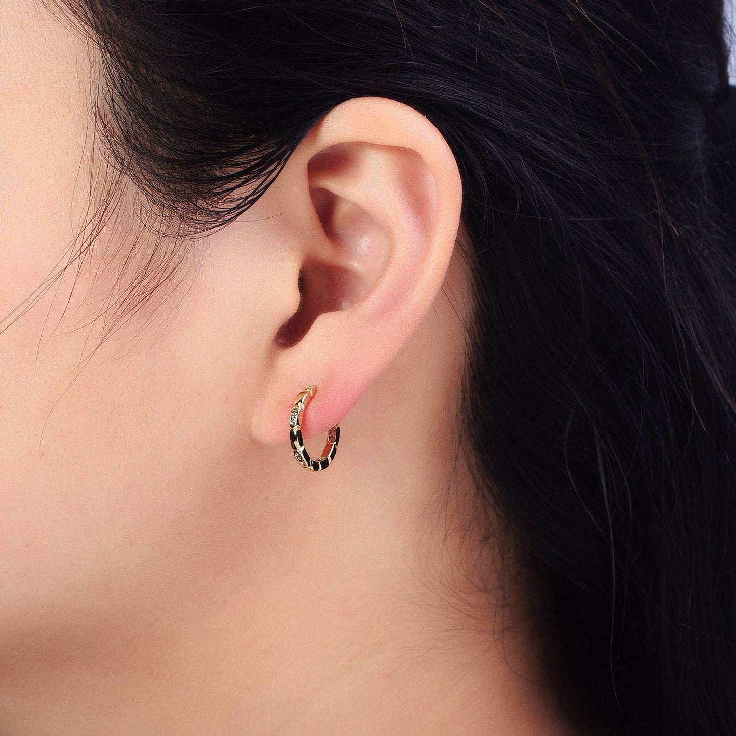 CZ Rectangular Round 15mm Hoop Huggie Earrings 55.00