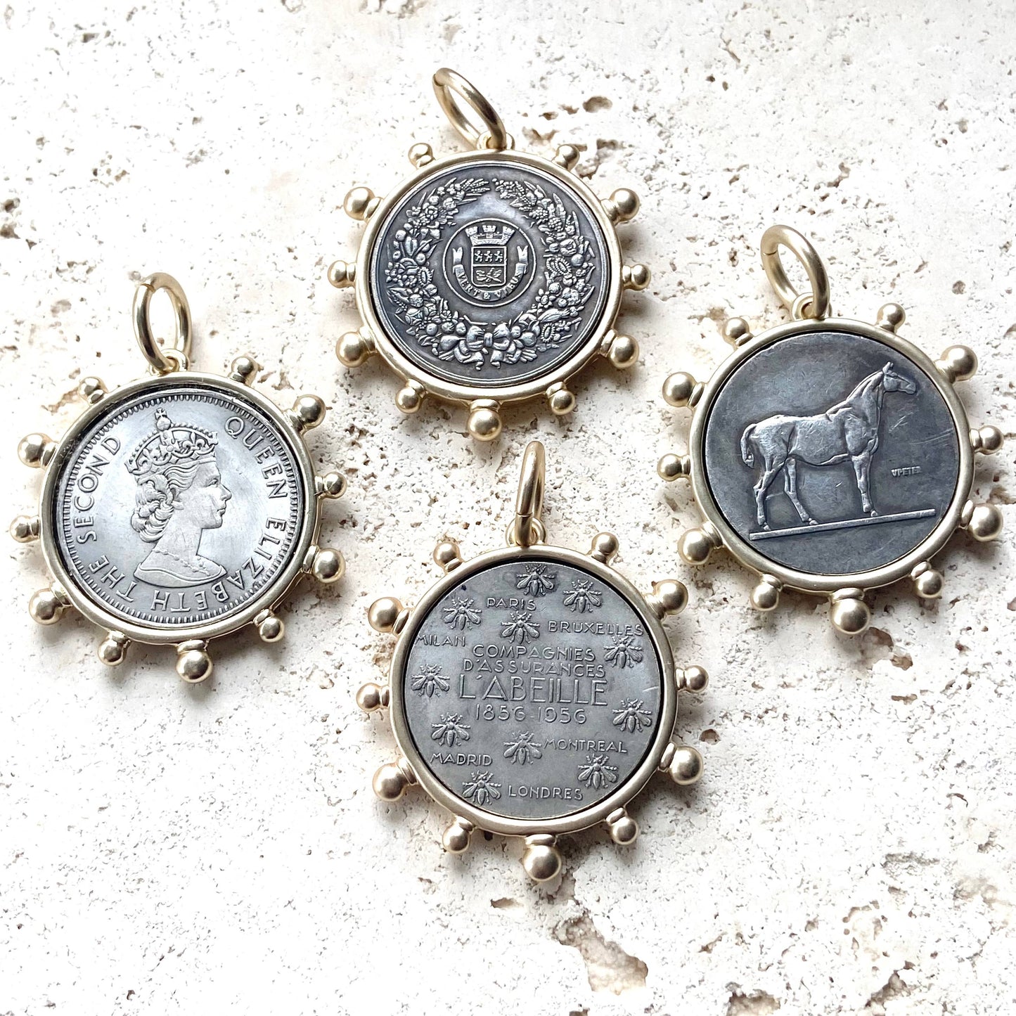 VB&CO Designs Handmade Jewelry - Horse equestrian queen French bee coin jewelry medallion: Horse / 17”