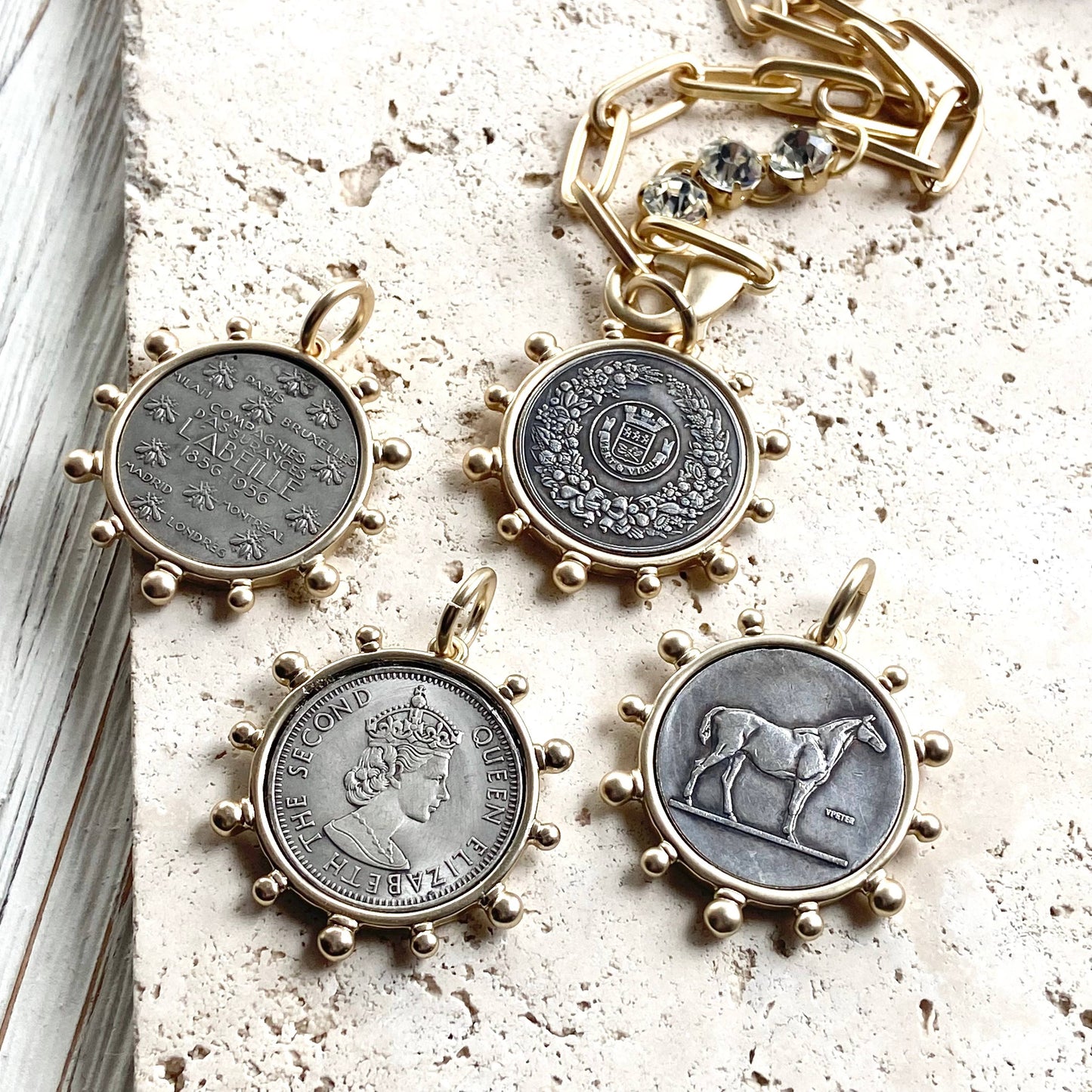 VB&CO Designs Handmade Jewelry - Horse equestrian queen French bee coin jewelry medallion: Horse / 17”