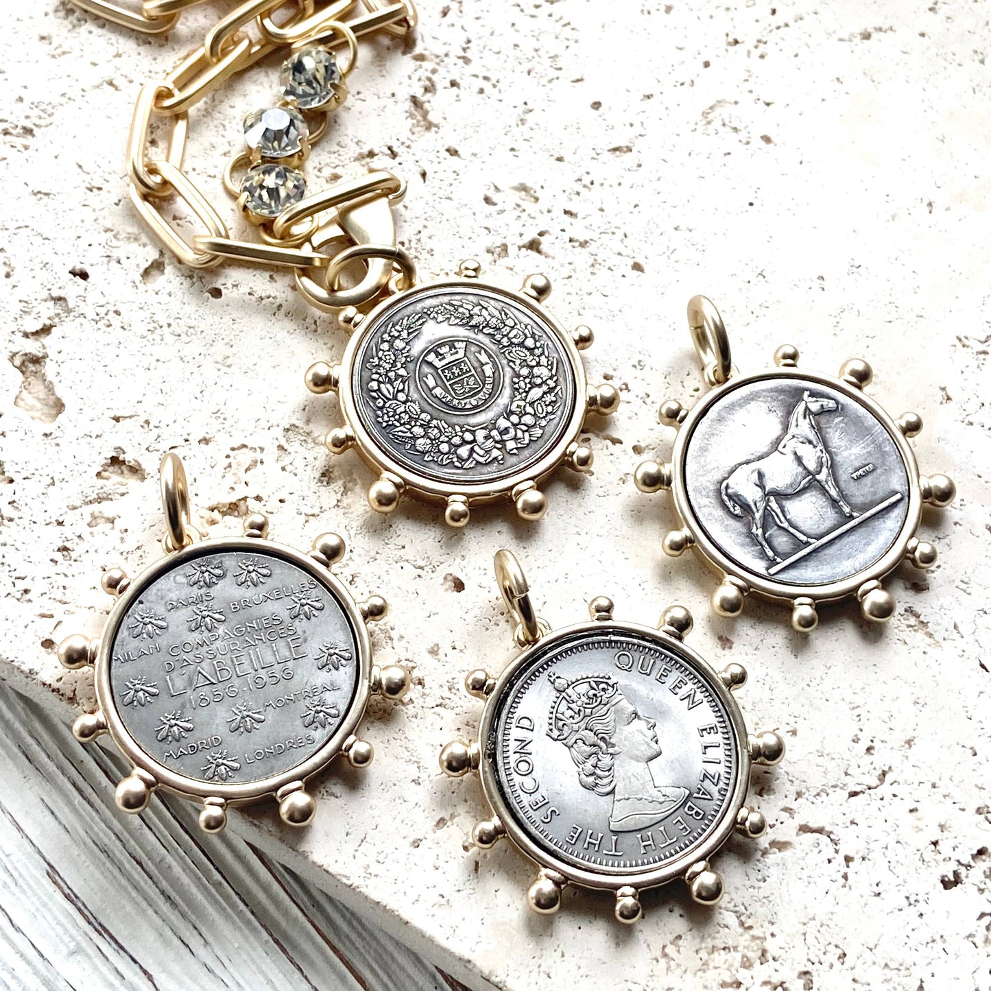 VB&CO Designs Handmade Jewelry - Horse equestrian queen French bee coin jewelry medallion: Horse / 17”
