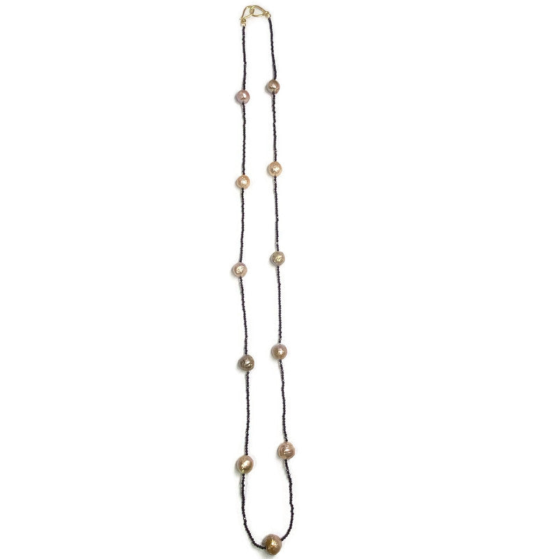 Spinel and Pink Baroque Pearl Station Necklace 240.00