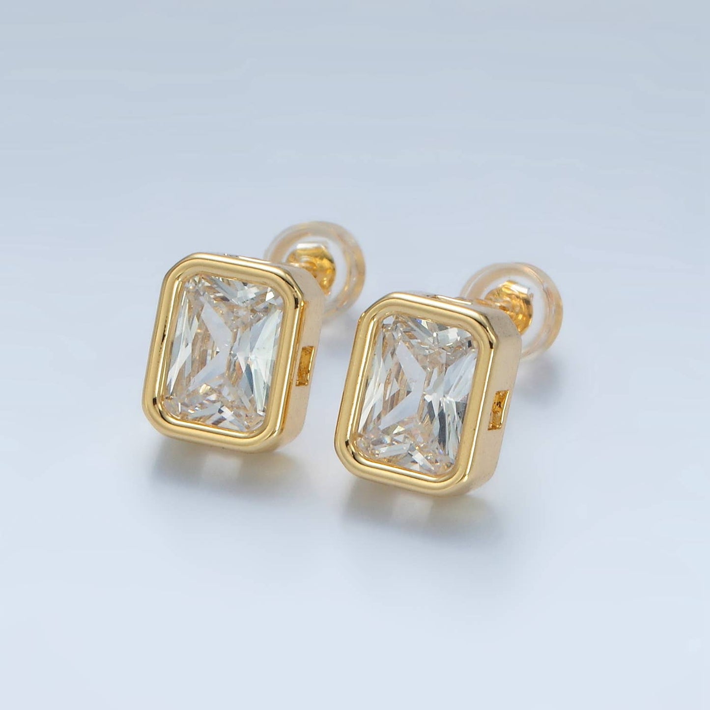 Emerald Cut CZ Bezel Stud Earring 50.00