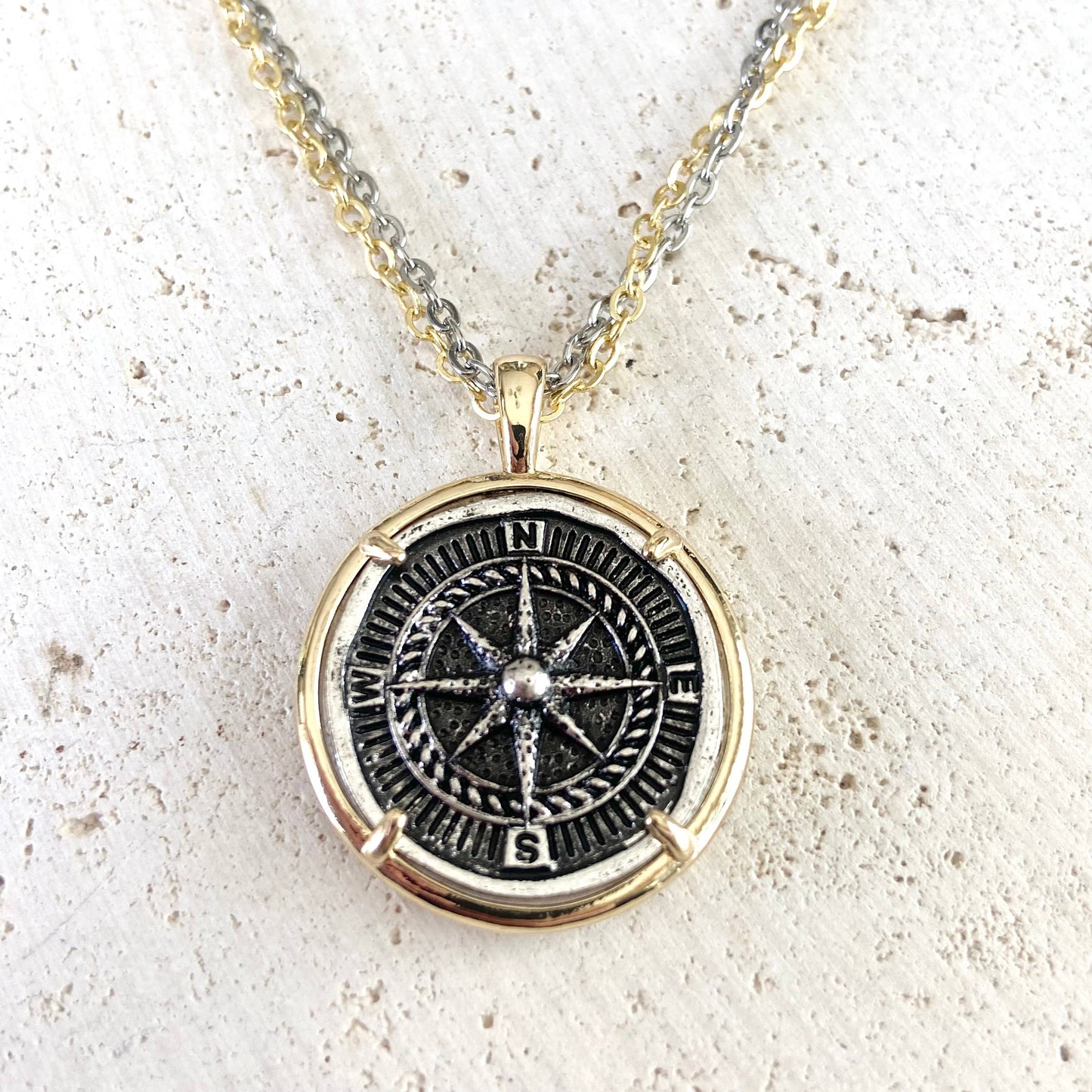 VB&CO Designs Handmade Jewelry - Compass coin necklace travel souvenir non tarnishing jewelry