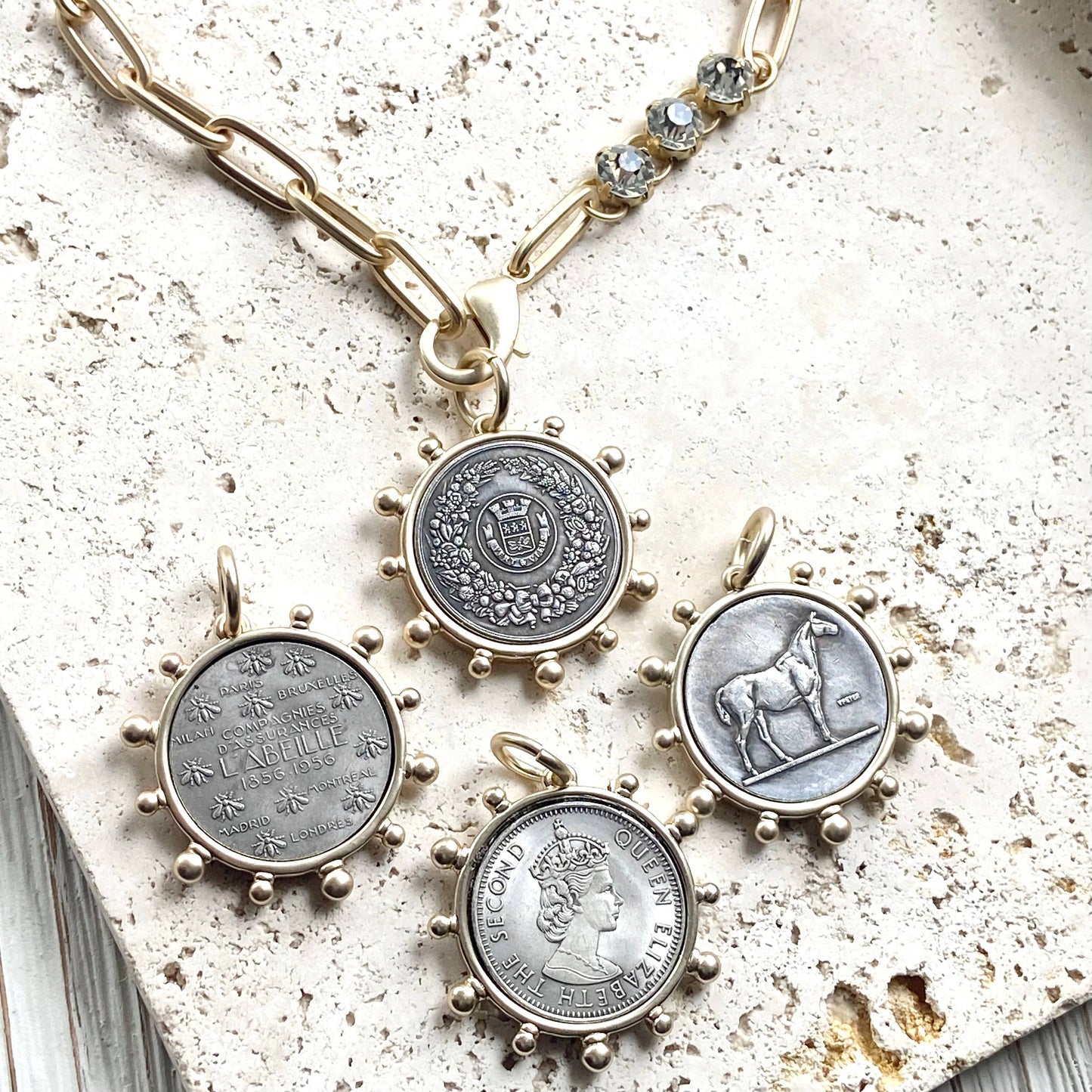 VB&CO Designs Handmade Jewelry - Horse equestrian queen French bee coin jewelry medallion: Horse / 17”