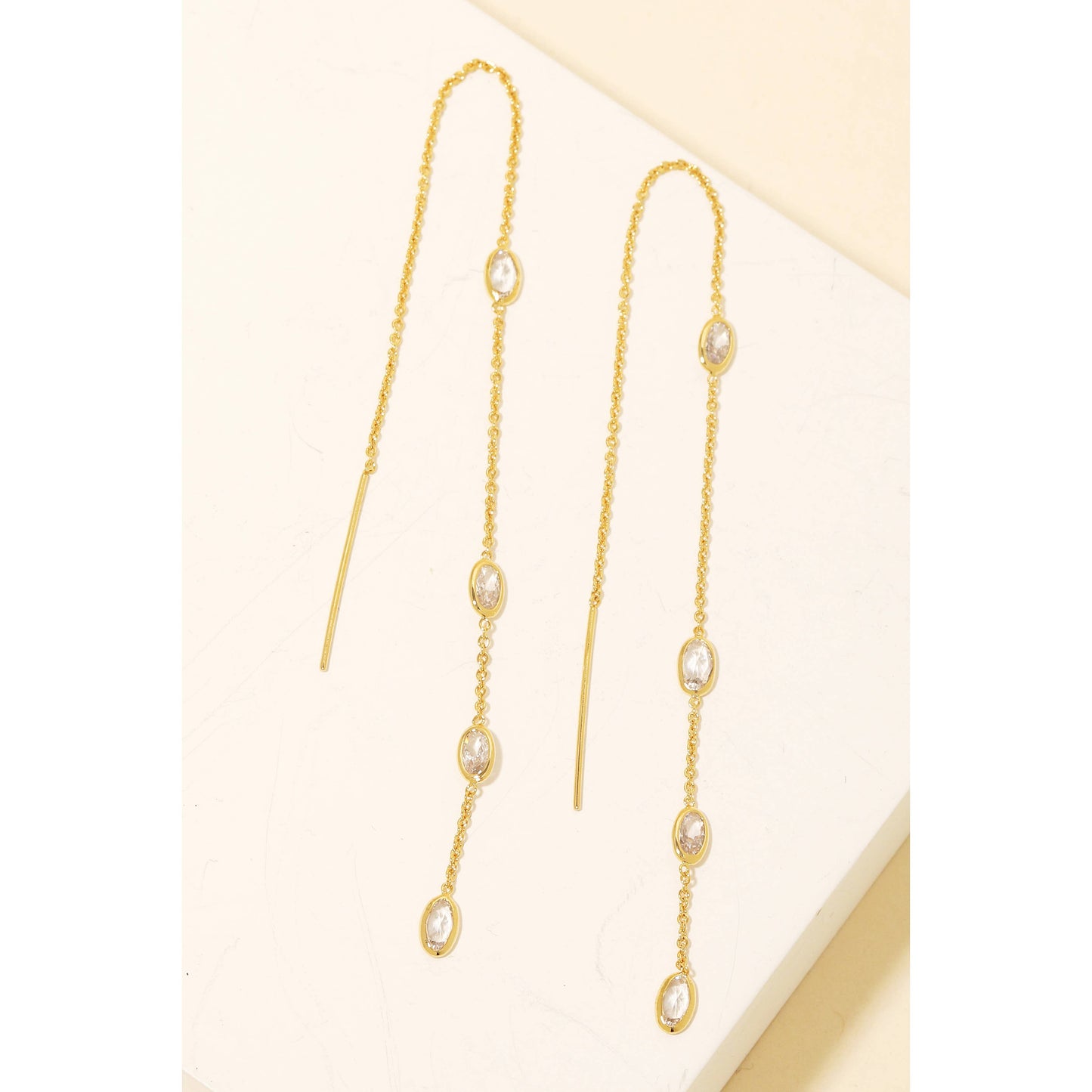 Anarchy Street - Oval Rhinestone Charms Long Threader Earrings: S