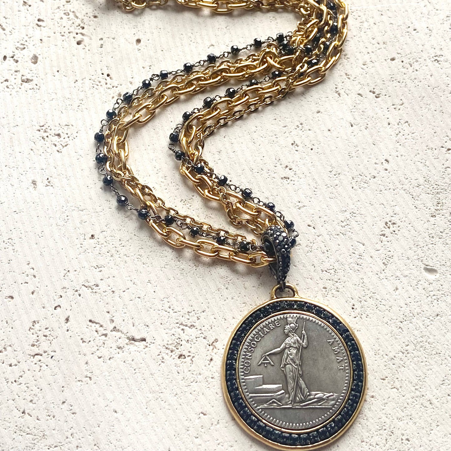 VB&CO Designs Handmade Jewelry - French revolutionary coin necklace with black spinel