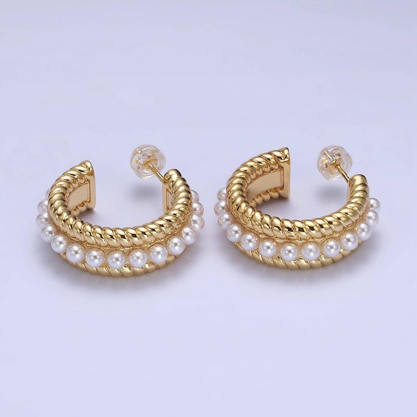 Pearl Lined Double Croissant Twist Wide C-Shaped Hoops 90.00