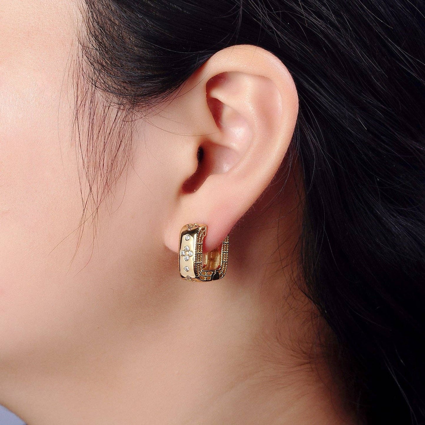 CZ Square Hoop Earrings 85.00