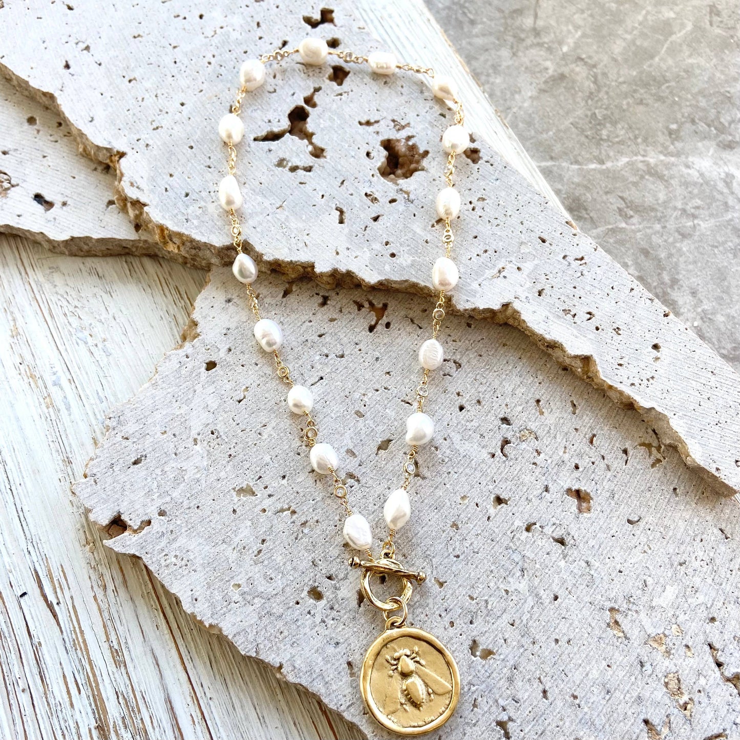 VB&CO Designs Handmade Jewelry - Queen bee pearl necklace boutique salon bee Jewerly trendy: 17”