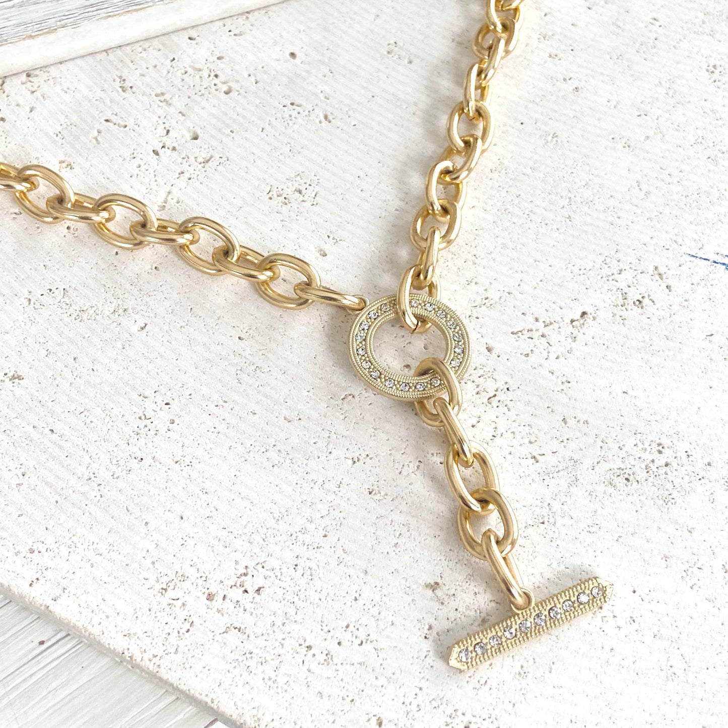 VB&CO Designs Handmade Jewelry - Chunky Y chain matte gold necklace non tarnishing jewerly
