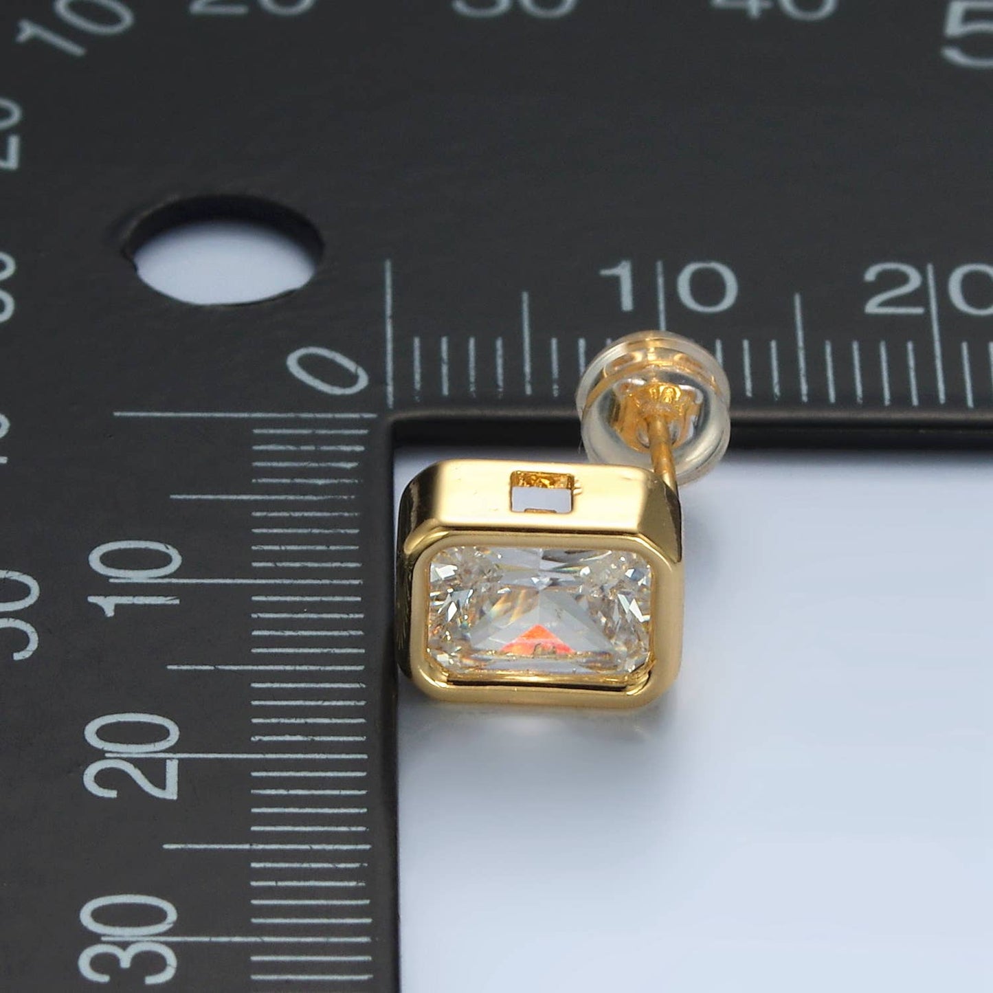 Emerald Cut CZ Bezel Stud Earring 50.00