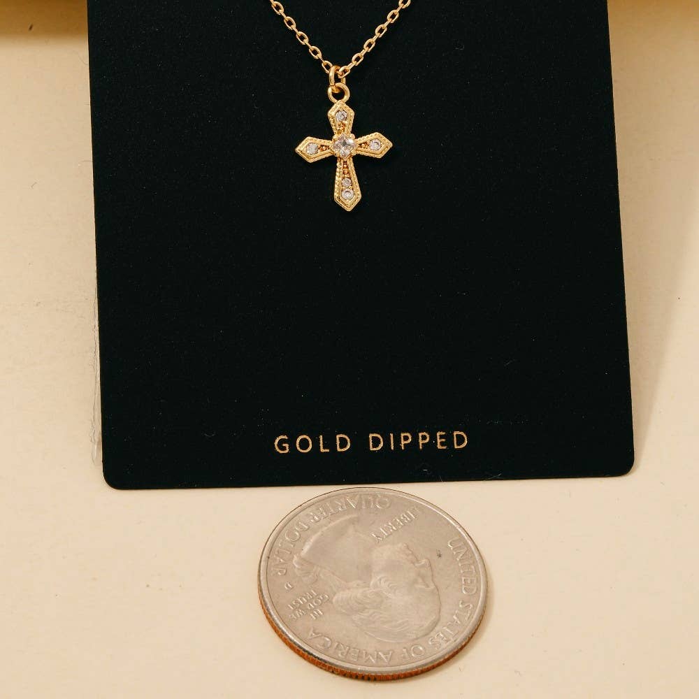 Anarchy Street - Gold Dipped Cz Pave Gothic Cross Pendant Necklace: GOLD