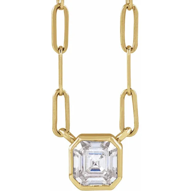 Bezel set Diamond Asscher Cut Solitare 16" 14ky 6750.00