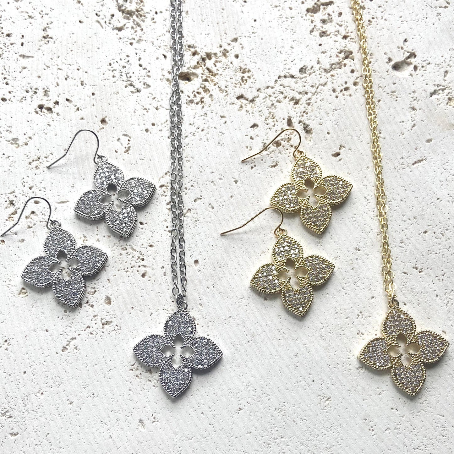 VB&CO Designs Handmade Jewelry - Quatrefoil clover designer trendy jewelry boutique style: Gold