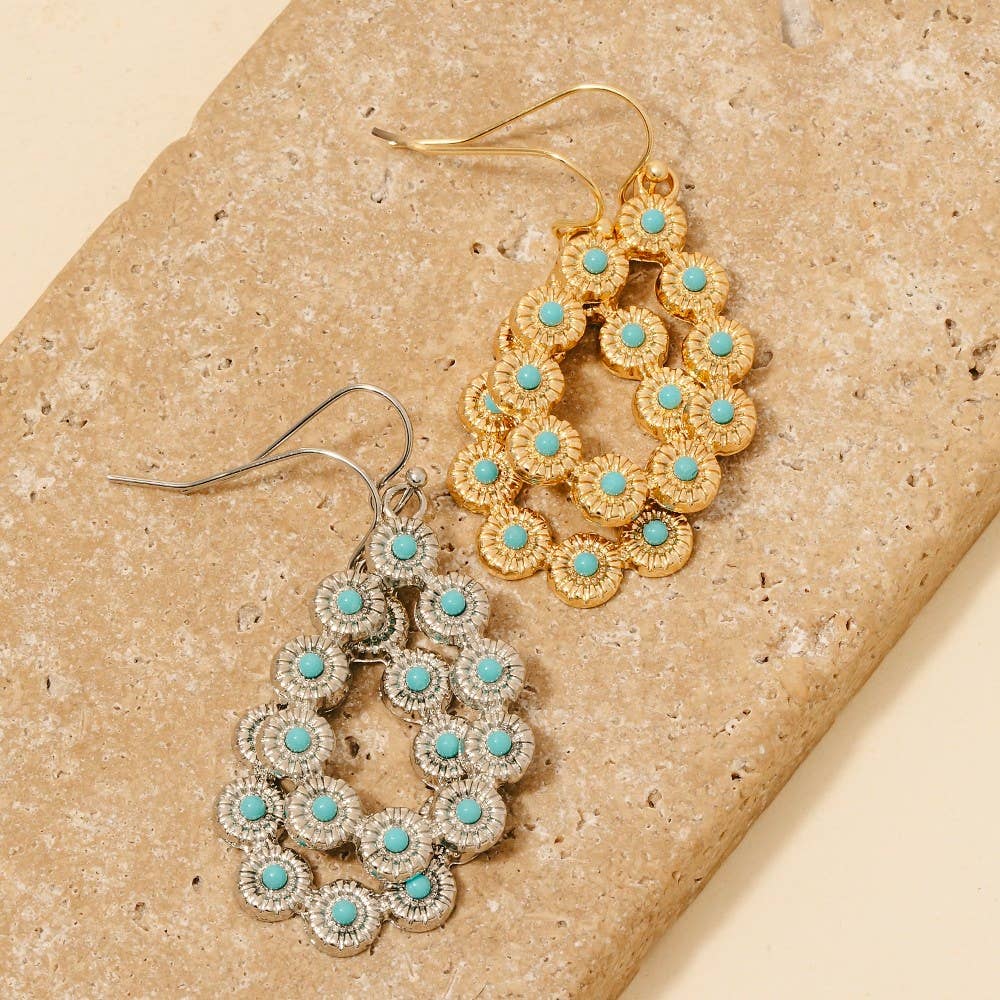 Anarchy Street - Western Ornate Turquoise Oval Drop Earrings: RHTQ