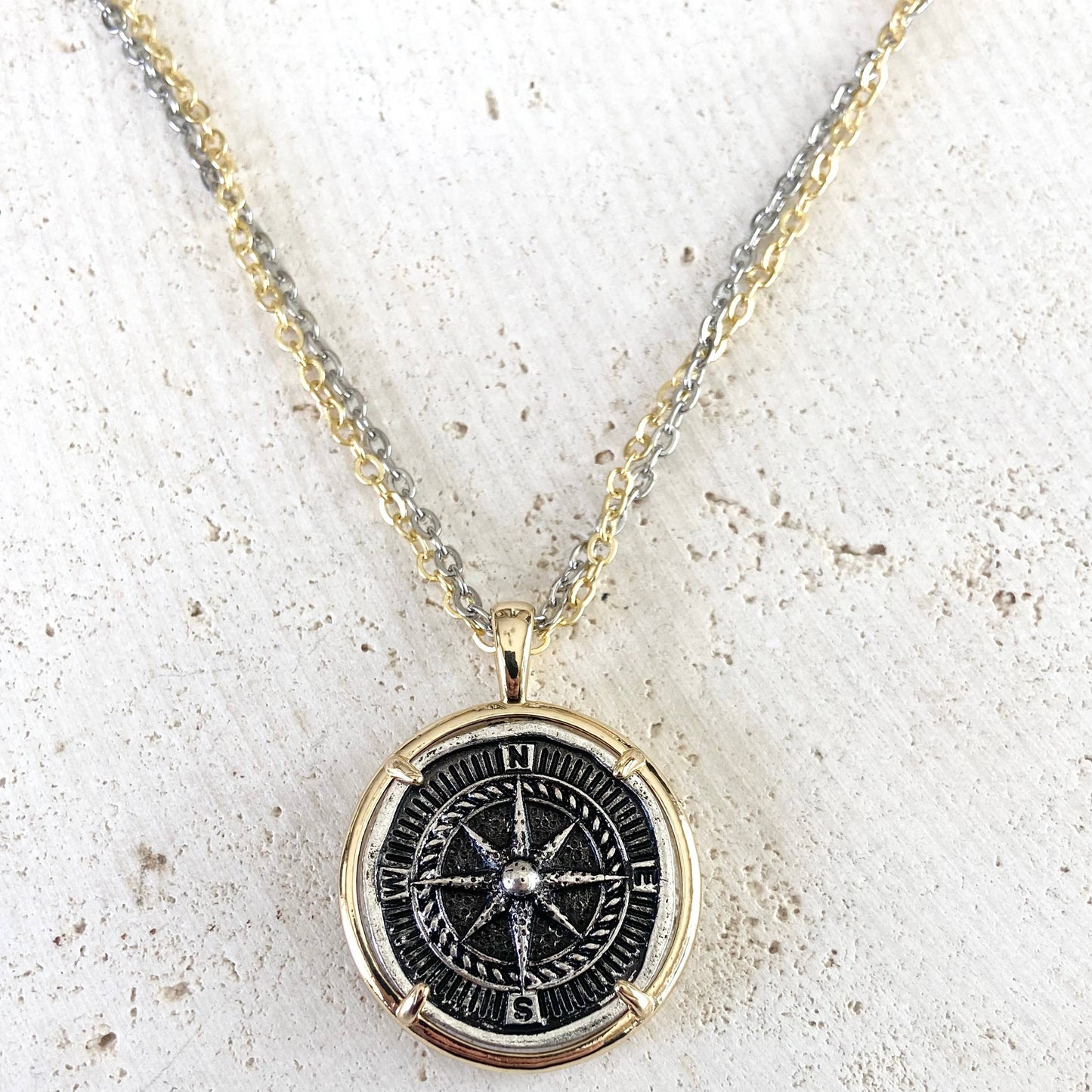 VB&CO Designs Handmade Jewelry - Compass coin necklace travel souvenir non tarnishing jewelry