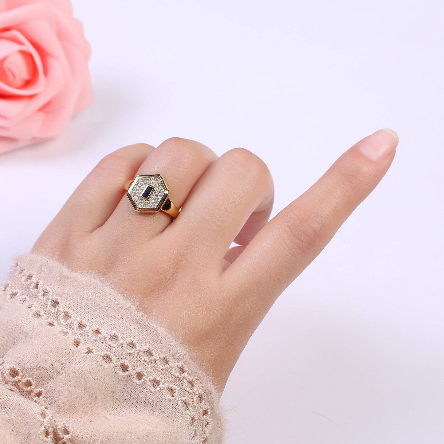 Blue CZ Adjustable Signet Ring 60.00