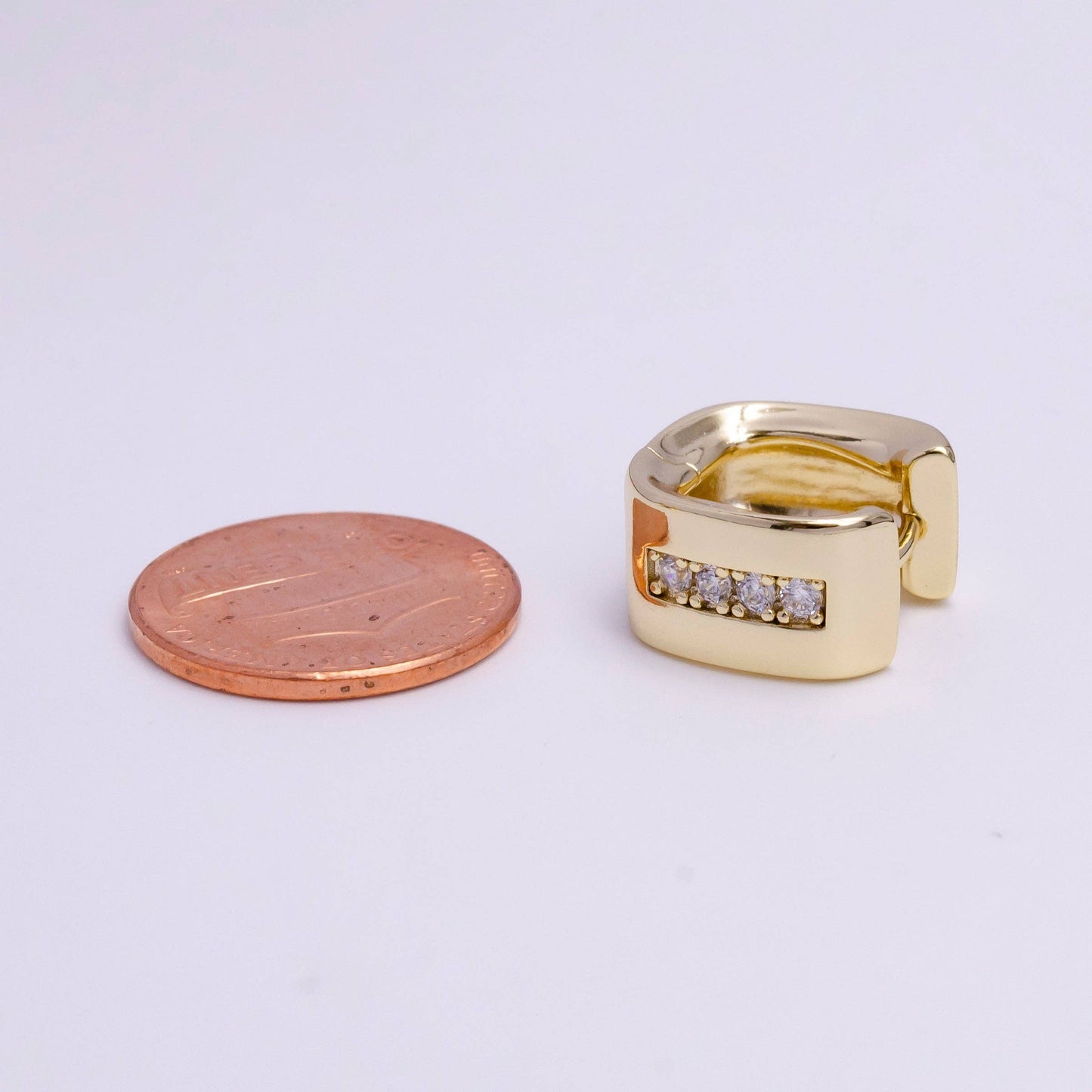 CZ Lined Curve-Edged Wide Square Hoop Earrings 80.00
