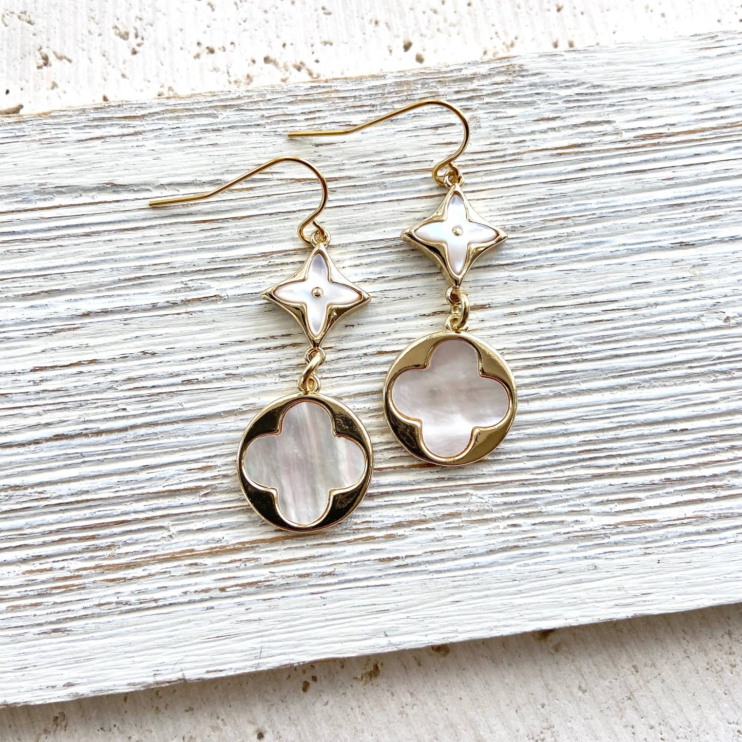 VB&CO Designs Handmade Jewelry - Pearl shell earring clover quatrefoil boutique salon jewelry