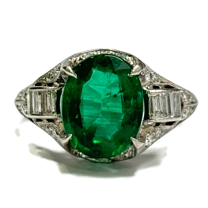 Zambian Emerald and Diamond Platinum Antique Ring 16500.00