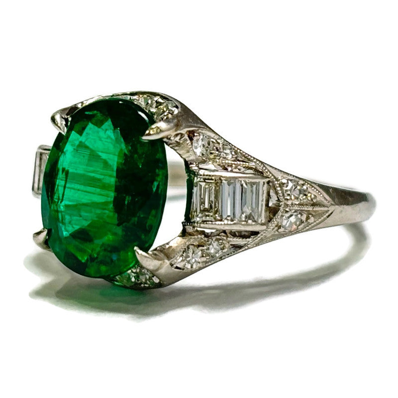 Zambian Emerald and Diamond Platinum Antique Ring 16500.00