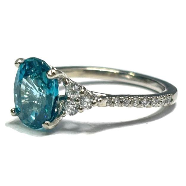Blue Zircon and Diamond White Gold Ring 2970.00