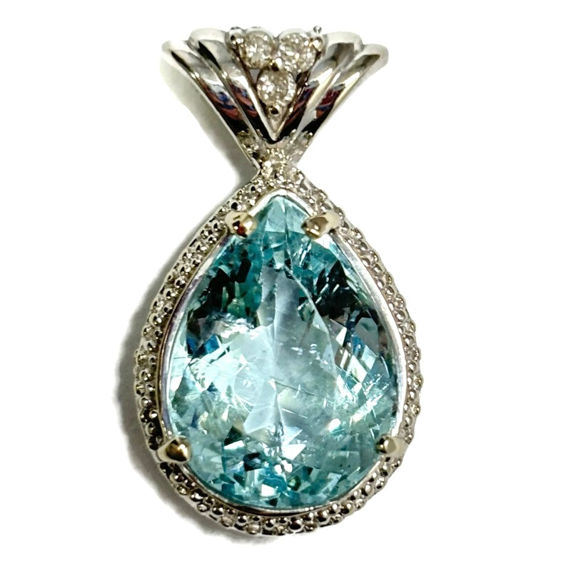 Pear Aquamarine and Diamond Halo White Gold Pendant 1580.00