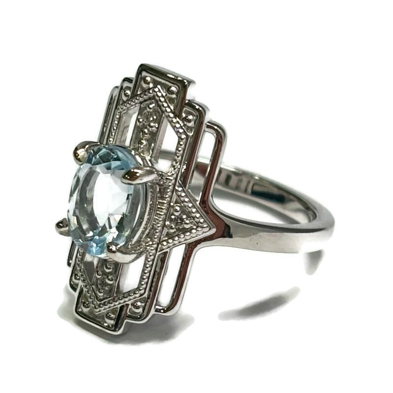 Art Deco Aquamarine and Diamond Gold Ring 2160.00