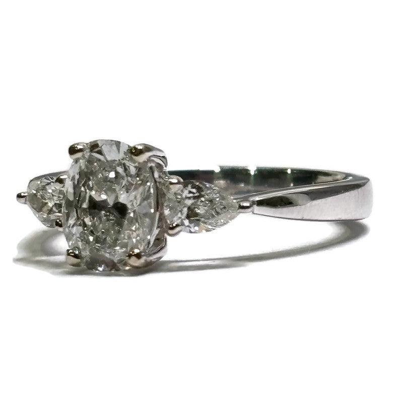 3 Stone Oval and Pear Diamond Engagement Ring in White Gold 2940.00