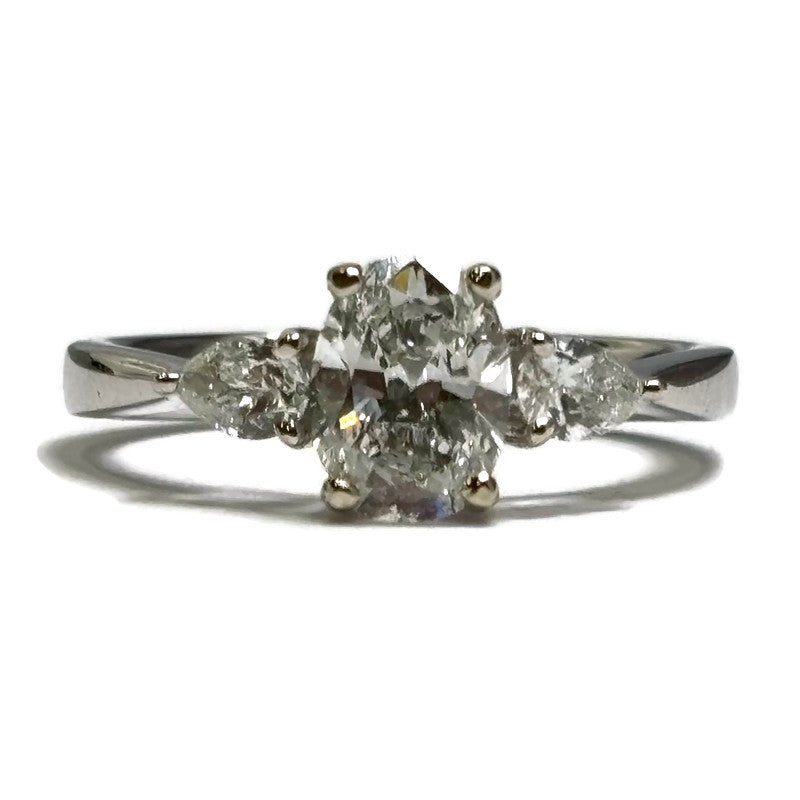 3 Stone Oval and Pear Diamond Engagement Ring in White Gold 2940.00