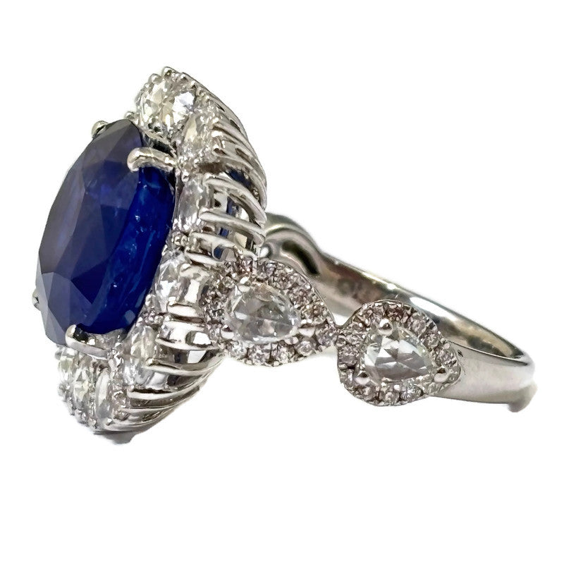 Blue Ceylon Sapphire and Rose Cut Diamond White Gold Ring 58000.00