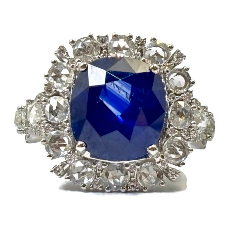 Blue Ceylon Sapphire and Rose Cut Diamond White Gold Ring 58000.00