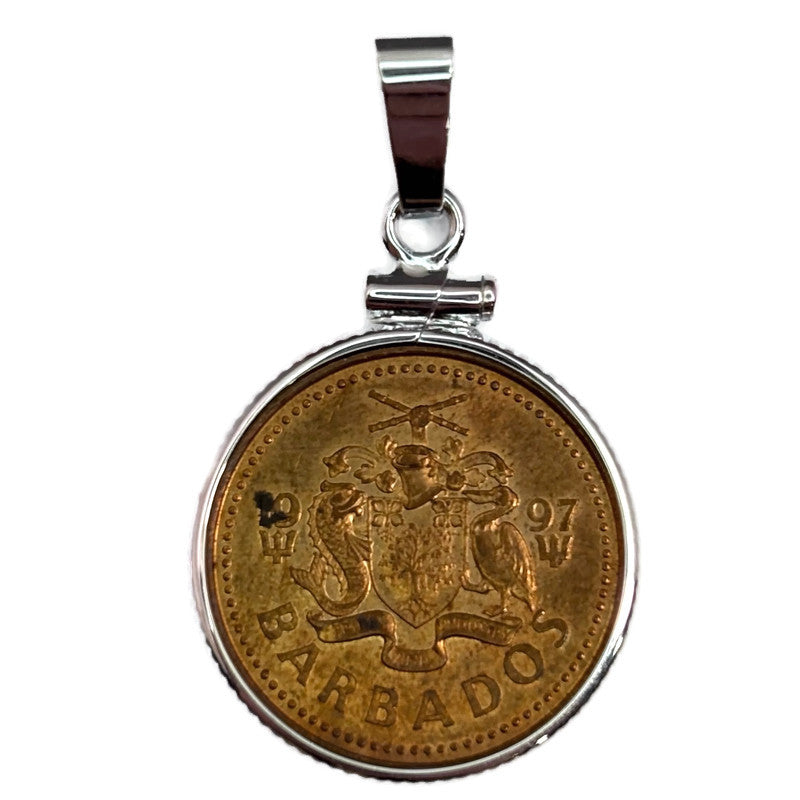 1997 Barbados One Cent Coin Pendant 55.00