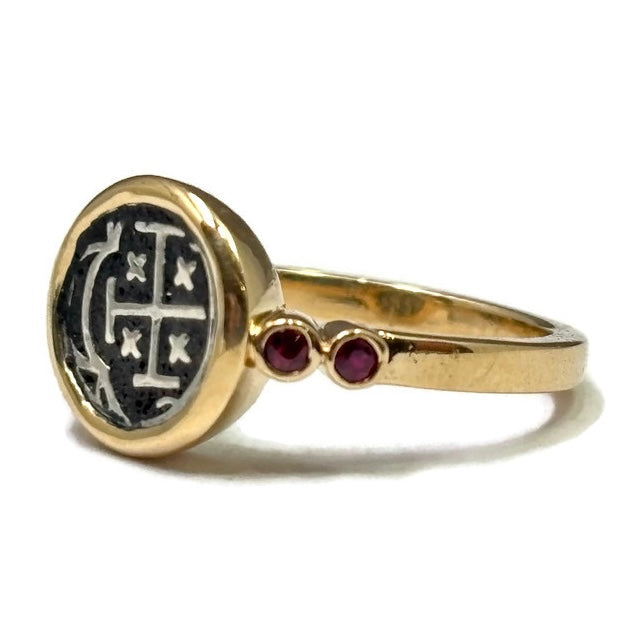 Atocha Coin and Ruby Gold Ring 2750.00