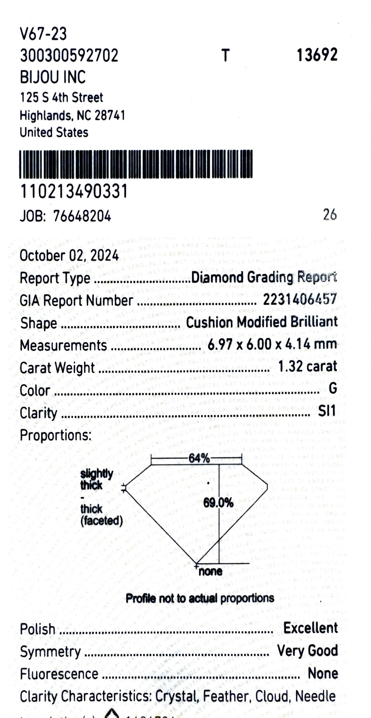 Modified Cushion Diamond 1.32ct Ring $8700.00