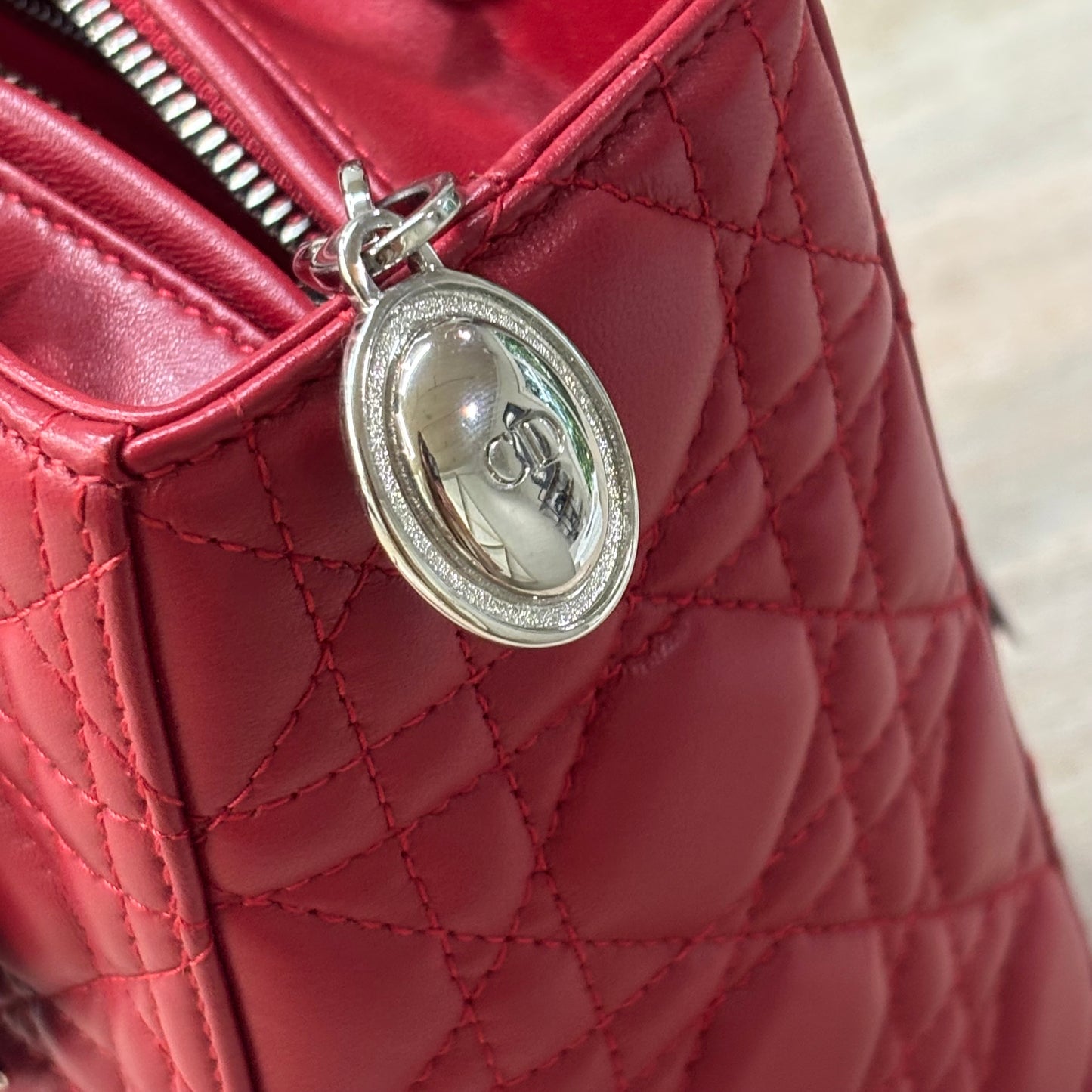 Medium Lady Dior Red Lamb Tote Bag 3200.00