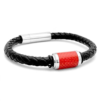 RED CARBON Inlay & Leather Bracelet 8" 100.00