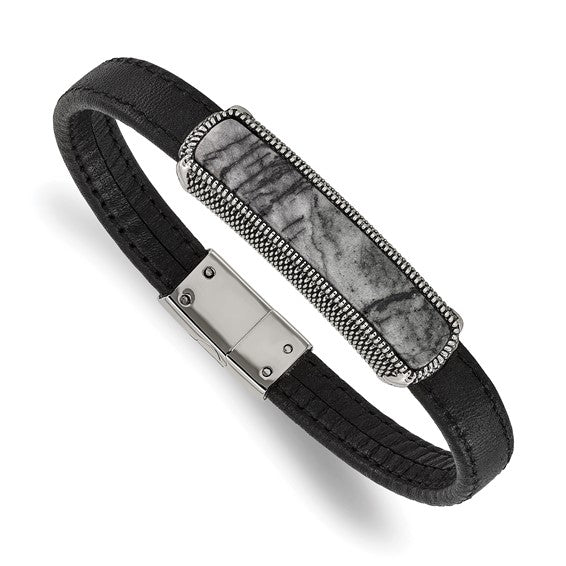 Men's Stainless Steel Blk Oxidized Picasso Jasper Bracelet 110.00