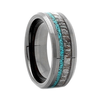 MOUNTAINEER 8mm Black Ceramic Antler and Turquoise Ring 180.00