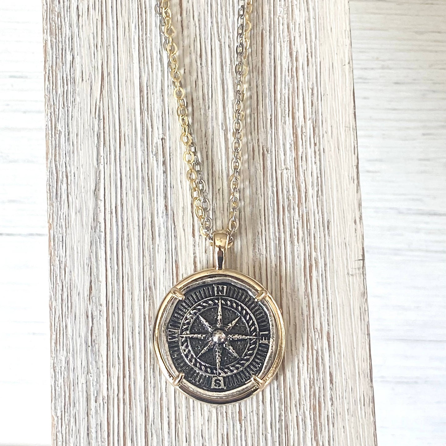 VB&CO Designs Handmade Jewelry - Compass coin necklace travel souvenir non tarnishing jewelry